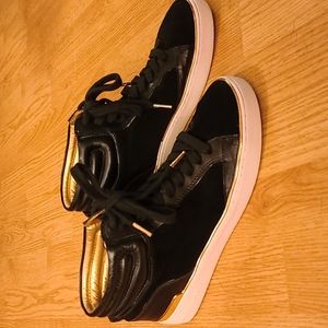 Suede/Leather Black and Gold High Top Micheal Kors Sneakers
